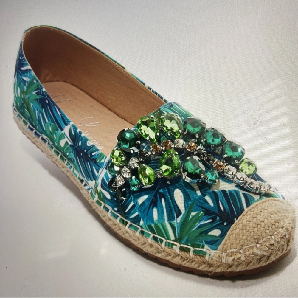 Lauren Lorraine Blue and Green Embellished Espadrilles New in box